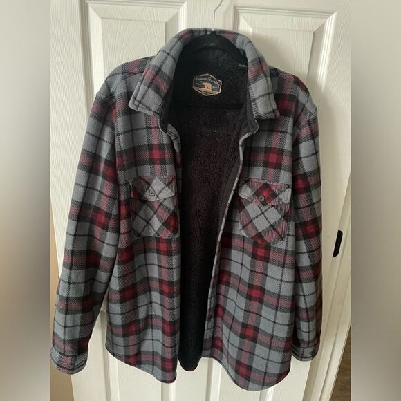 Men’s Freedom Foundry Gray/red/black Plaid Fleece Shirt / Shacket Lined Size XXL - Picture 3 of 9